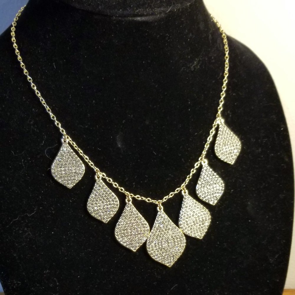 INC Gold Teardrop Necklace with Crystals NWOT